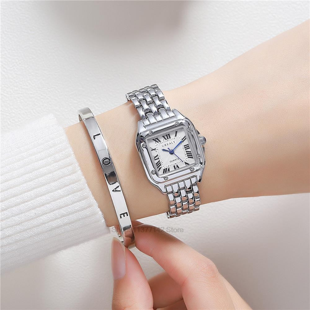 2025 Luxury Women's Fashion Square Watches Gold Alloy Strap Ladies Quartz Wristwatches Qualities Female Roman Scale Clock