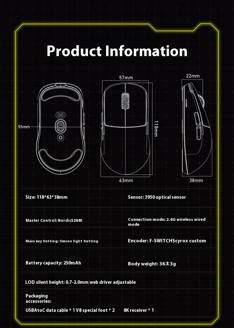 Scyrox V8 36g Ultra-Light Wireless Gaming Mouse Tri-Mode 30000DPI PAW3950 Sensor RGB Macro FPS Esports Lightweight Mouse Gifts