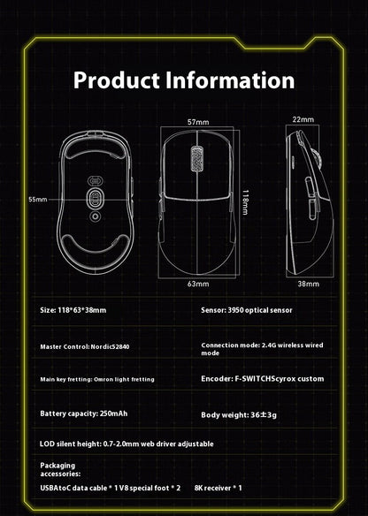 Scyrox V8 36g Ultra-Light Wireless Gaming Mouse Tri-Mode 30000DPI PAW3950 Sensor RGB Macro FPS Esports Lightweight Mouse Gifts