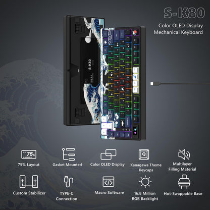 Teclado Gamer Mecânico Womier S-K80 75% com Display OLED Colorido Hot Swap Gasket Mount RGB Teclado Personalizado