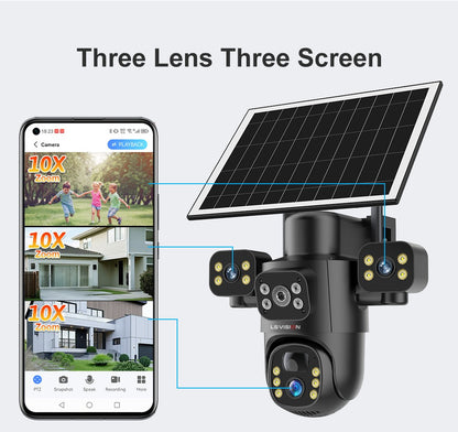 LS VISION 4G / WiFi Solar Camera 3Lenses Outdoor 15MP 4K Low Power Battery IP Camera PIR Night Vision V380 Pro CCTV Security