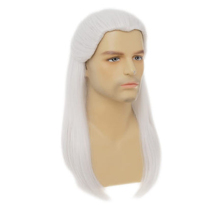 Geralt of Rivia Cosplay Wig White Slivery Straight Synthetic Hair Wigs for Men Party Novel Game Costume Halloween
