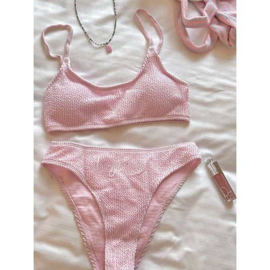 Multicolor Korean Japanese Style Bikini Set Women's Holiday Swimwear Girl's Color Separate Design Fashionable Beachwear