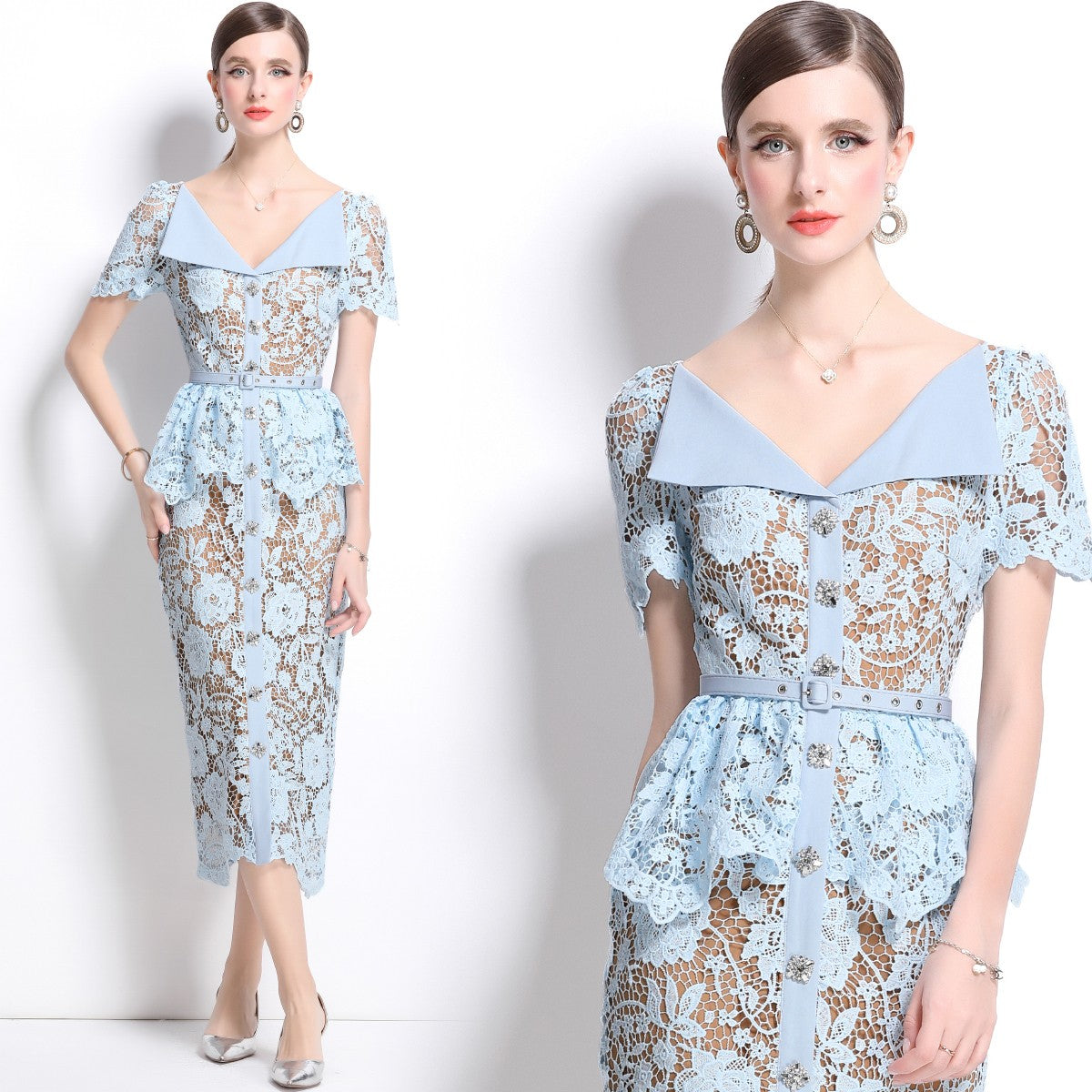 Quality Summer Beaded Diamonds Embroidery Beige White Lace Evening Dress Women S