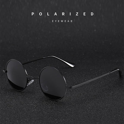 Retro Vintage Round Polarized Sunglasses Men Brand Designer Sun Glasses Women Alloy Metal Frame Black Lens Eyewear Driving UV400