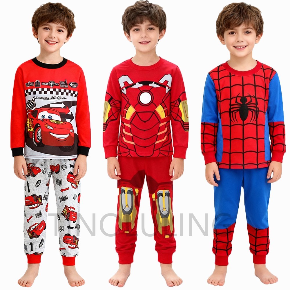Autumn Kids McQueen Boutique Pajamas Sets 100% Pure Cotton Mickey Minnie Elsa 2pcs Pyjamas for Baby Boys Girls Toddler Sleepwear