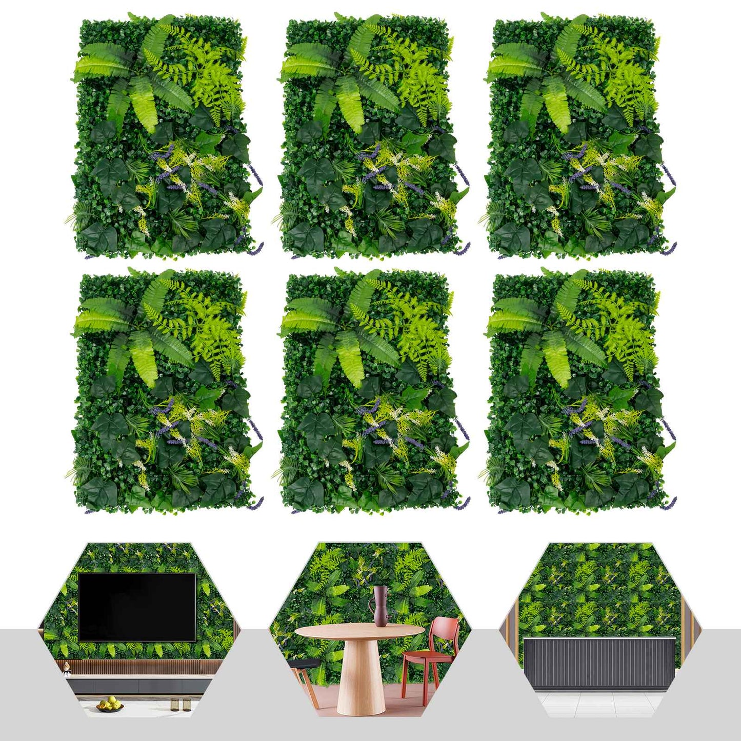 6 Pack Artificial Greenery Wall 60x40cm Faux Plant Panel for Garden Balcony Porch Wedding Party Indoor Outdoor Decoration