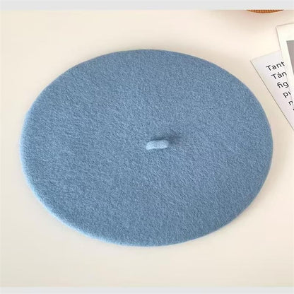 Boina de lã sintética quente de inverno feminina meninas artista francesa gorro chapéu vermelho preto roxo bege laranja Kawaii bonés de topo plano aquecedores