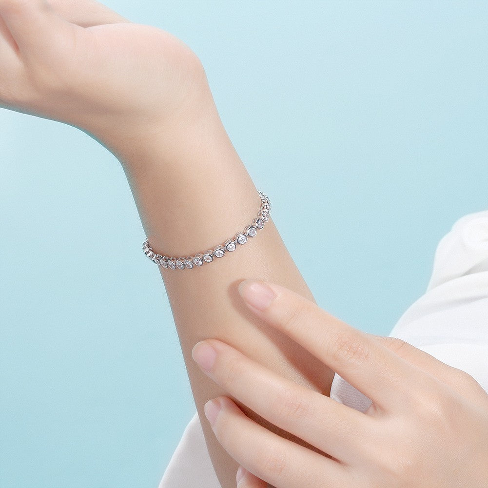 ORSA JEWELS Authentic 925 Sterling Silver Tennis Chain Bracelet Moulding Process Hanmade High-end Hand Chain for Man Woman SB128