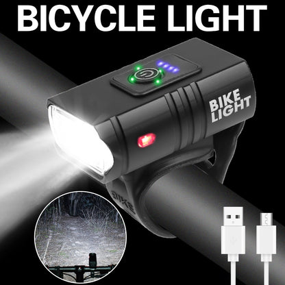 Farol de bicicleta LED T6 10W 800LM recarregável via USB com indicador de bateria para MTB, mountain bike e ciclismo de estrada, equipamento de ciclismo