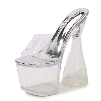 Women Slippers Fashion Female Model T Station Show Sexy Crystal Transparent Shoes 17.5CM High Heels Waterproof Platform Sandals