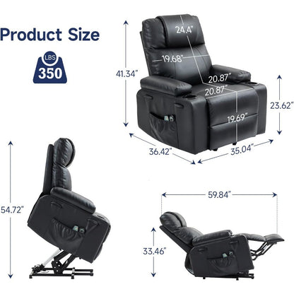 Lift Recliner Chair for Elderly with Massage & Heat, 160° Adjustable PU Leather Electric Recliner with Remote, Cup Holders