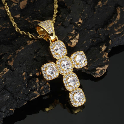 2026 Hip Hop Cross Pendant Necklace for Men 4mm Zircon Tennis Chain Ice Sparkling Necklace for Women Punk Jewelry Fashion Gift