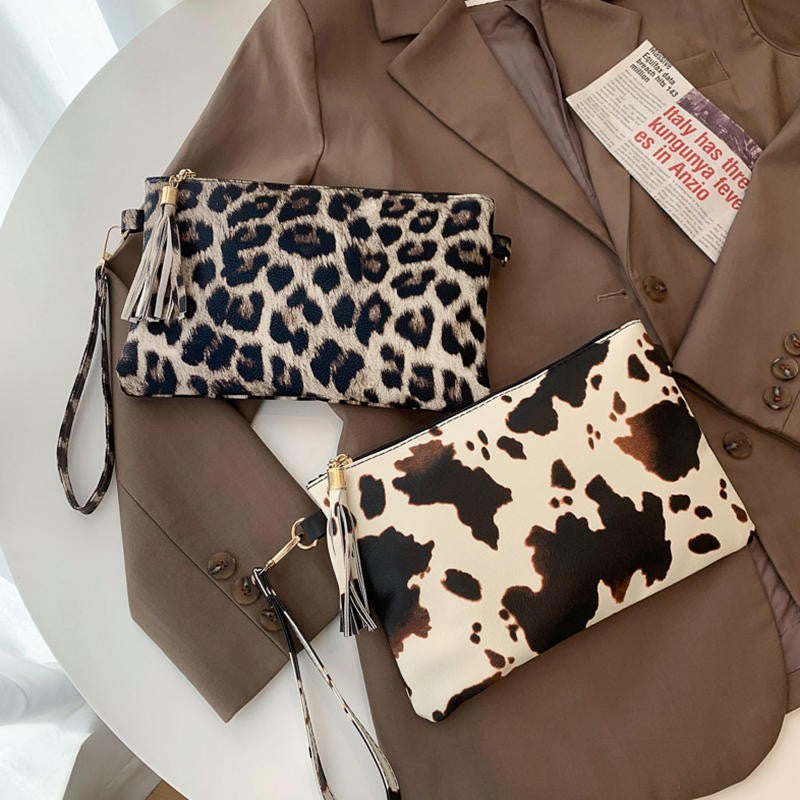 Women Handbag Clutch Leopard Print Cow Print Small Bag Purse Party Large Capacity Envelope Wristlet Bag PU Briefcase