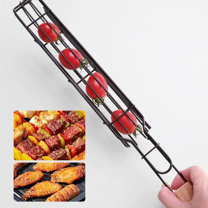 Stainless Steel Barbecue Grill Cage with Wooden Handle Picnic Kitchen Tools BBQ Basket for Fish Shrimp Vegetables Hot Dog