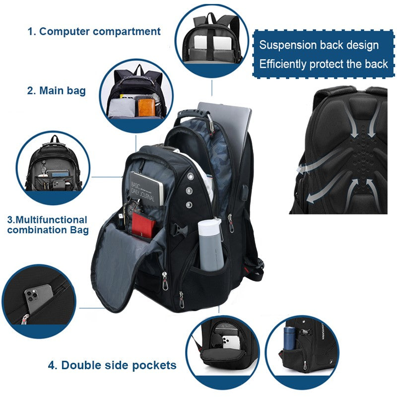 Mochila Masculina Antifurto Impermeável para Notebook de 17 polegadas com Carregamento USB, Mochila de Viagem de Negócios e Escolar Masculina
