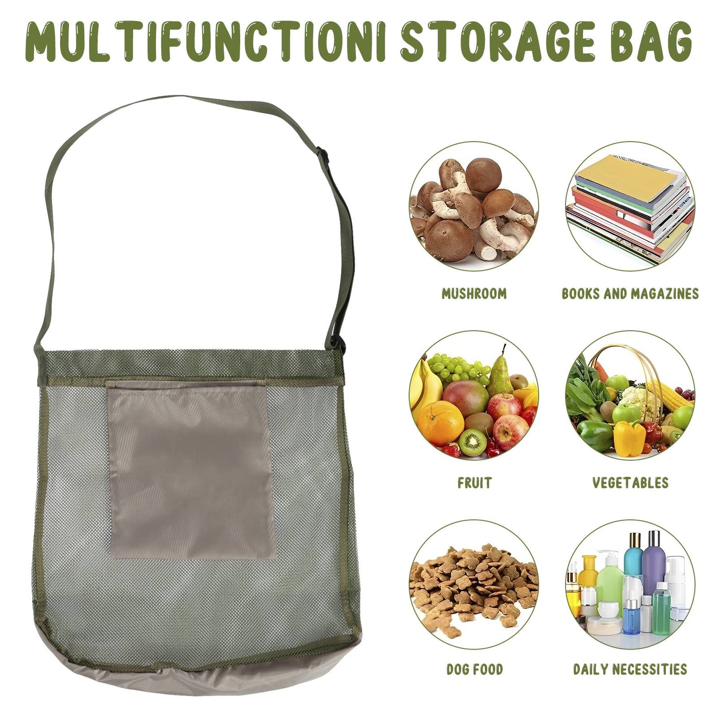1/2Pcs Multipurpose Storage Bag Mesh Mushroom Foraging Bag With Adjustable Shoulder Strap Large Capacity Outdoor Shopping Pouch
