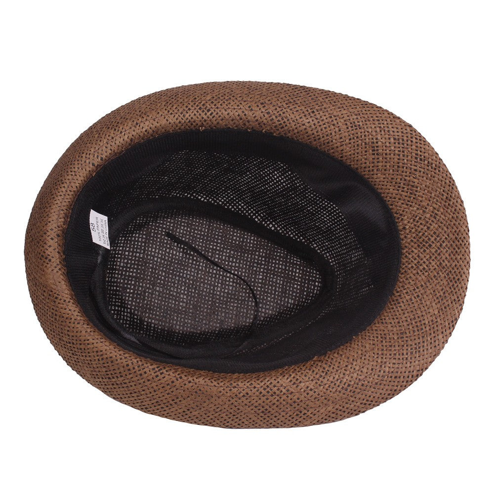 Chapéu de Palha Masculino Moda Primavera Verão Chapéus de Sol Praia Feminino Cor Sólida Fedoras Fita Listrada Casual Cowboy Jazz Cap Gangster Cap