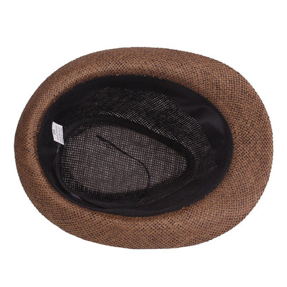 Chapéu de Palha Masculino Moda Primavera Verão Chapéus de Sol Praia Feminino Cor Sólida Fedoras Fita Listrada Casual Cowboy Jazz Cap Gangster Cap