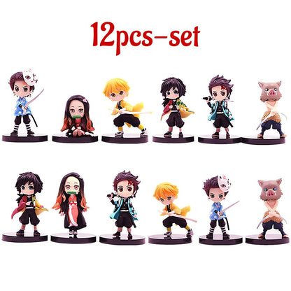 BANDAI Q Posket Boneco Atacado Demon Slayer Mini Estatueta 6pçs/12pçs/Conjuntos Kimetsu No Yaiba Pequenos Bonecos de PVC Decoração de Mesa