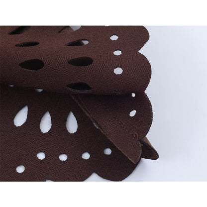 Die-Cut Hem Faux Suede Wide Leg Pants For Women Vintage Brown High Waist With Pockets Casual Loose Trousers