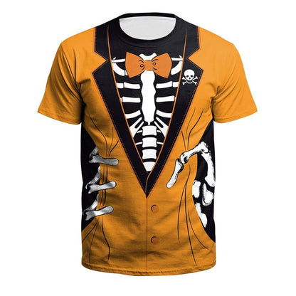 Halloween Skeleton T Shirt For Men Funny 3D Printed Tuxedo T-Shirt Cosplay Costume Suit Tie Tee Shirt Tops Kids Short Sleeves