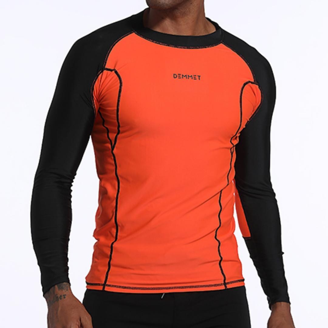 DEMMET Mens Swimwear Long Sleeve Rash Guard Swimming Surf T-Shirt UV Protection Quick Dry Beach Tight Surf Diving Clothes 120KG