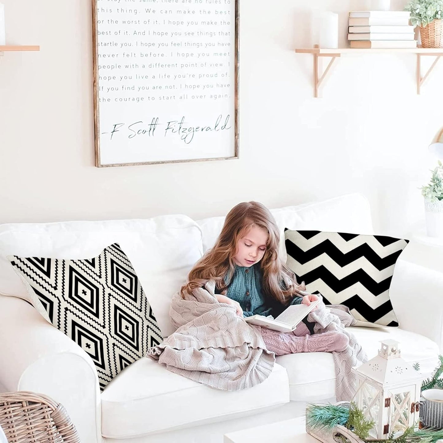 Black Beige Throw Pillows Covers Geometric Linen Wave Cushion Covers for Sofa Outdoor Patio