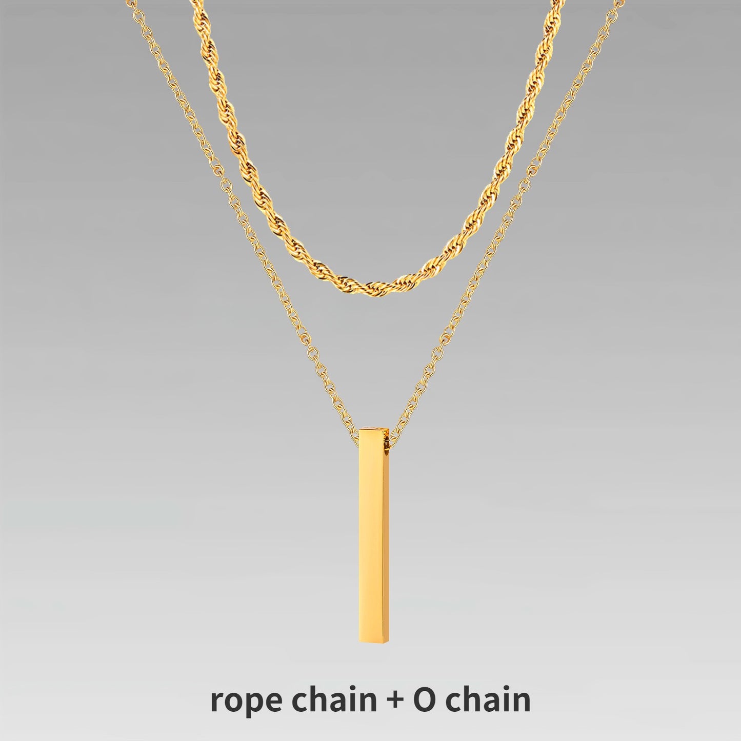 Vnox 3D Vertical Bar Necklaces for Men, Layering Stainless Steel Geometric Pendant, Layered Wheat Rope Cuban Chain, Boy Collar