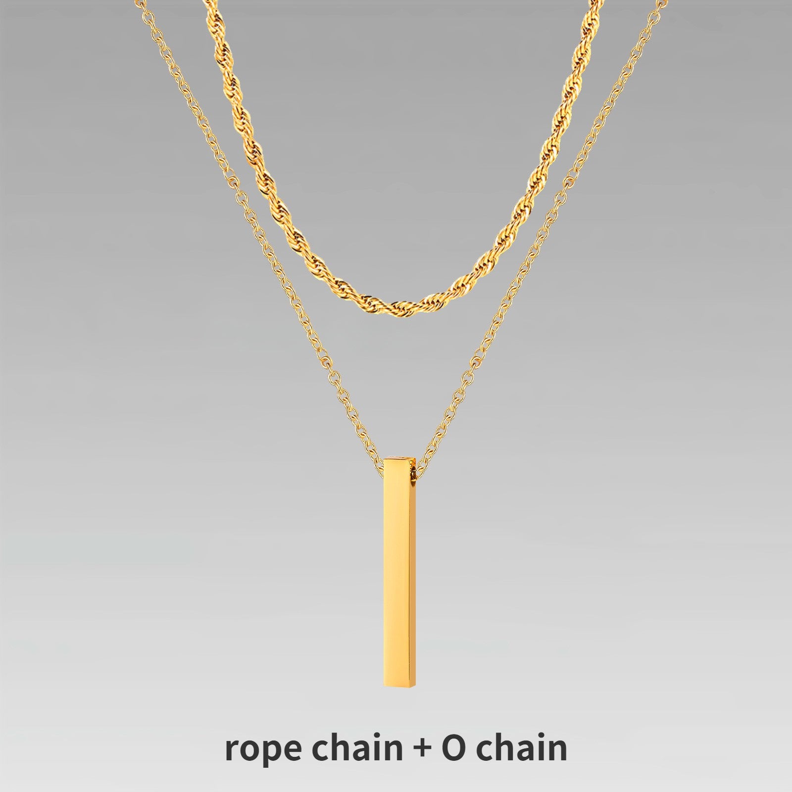 Vnox 3D Vertical Bar Necklaces for Men, Layering Stainless Steel Geometric Pendant, Layered Wheat Rope Cuban Chain, Boy Collar
