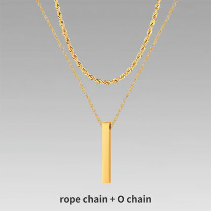 Vnox 3D Vertical Bar Necklaces for Men, Layering Stainless Steel Geometric Pendant, Layered Wheat Rope Cuban Chain, Boy Collar