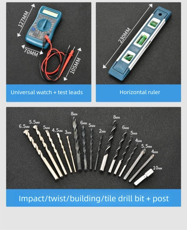 Conjunto de Ferramentas Elétricas para Furadeira 19-160PCS Jogo de Ferramentas Multifuncional para Reparo Doméstico Chave de Fenda Alicate Automotivo Caixa de Ferramentas