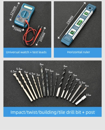 Conjunto de Ferramentas Elétricas para Furadeira 19-160PCS Jogo de Ferramentas Multifuncional para Reparo Doméstico Chave de Fenda Alicate Automotivo Caixa de Ferramentas