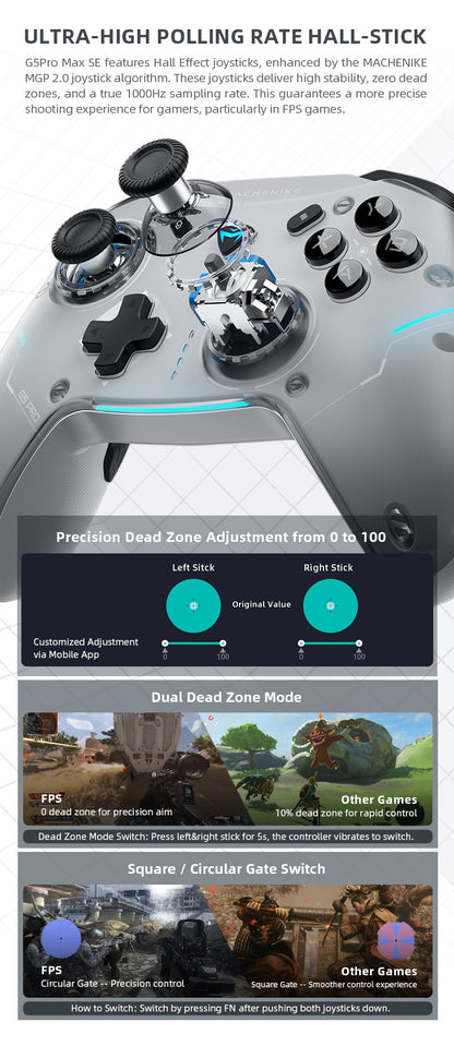 MACHENIKE G5Pro Max SE Gaming Controller With Charging Dock Optional Hall Effect Joysticks Triggers RGB Light Wireless Gamepad