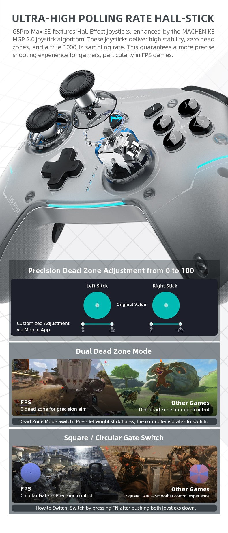 MACHENIKE G5Pro Max SE Gaming Controller With Charging Dock Optional Hall Effect Joysticks Triggers RGB Light Wireless Gamepad