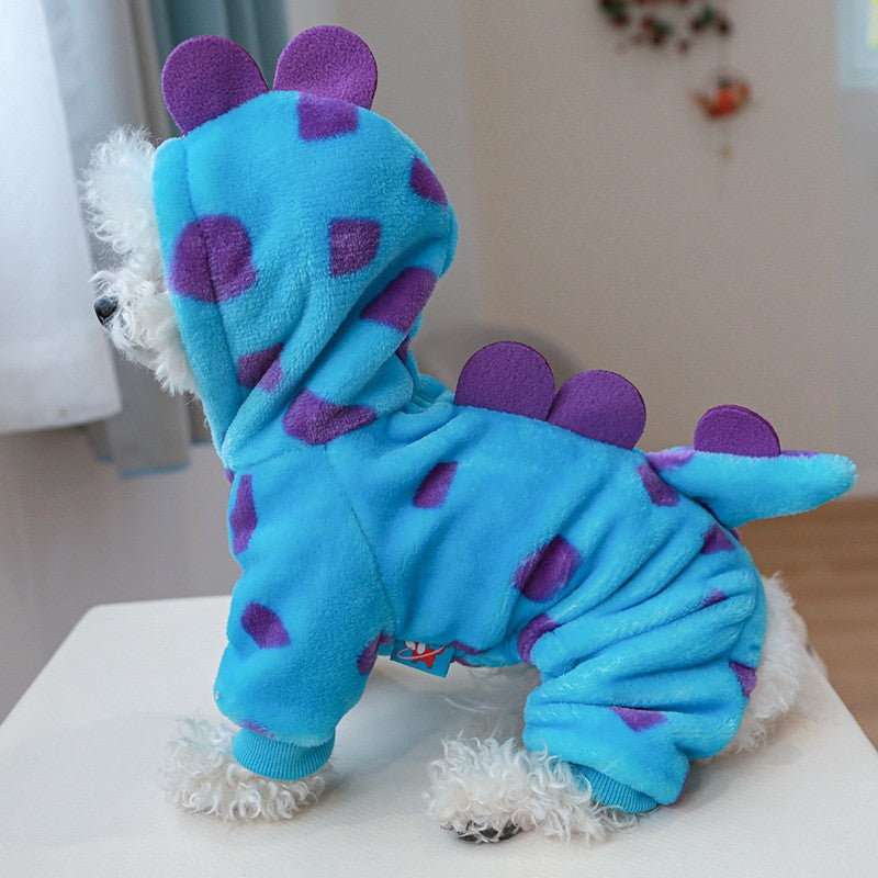 Roupinha de Fleece Super Macio para Animais de Estimação Cachorrinho Outono Inverno Pelúcia Quente Macacão para Cães Quatro Patas Dinossauro Unicórnio Cosplay Roupa para Gatos