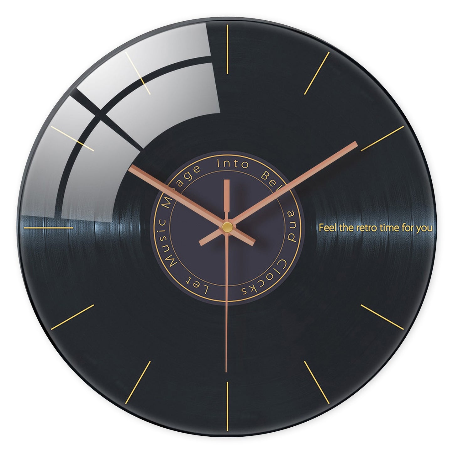 Creative Music Element Vinyl Record Pattern Tempered Glass Wall Clock Living Room Bedroom Kitchen Home Decoration Wall Clock Silent Quartz Clock Holiday Gift 12 Inches 14 Inches 16inch (Without Batteries)