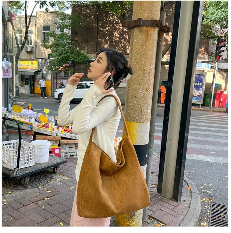 Autumn and winter new matte suede tote bag large capacity commuter casual shoulder bag fashionable versatile women's bag