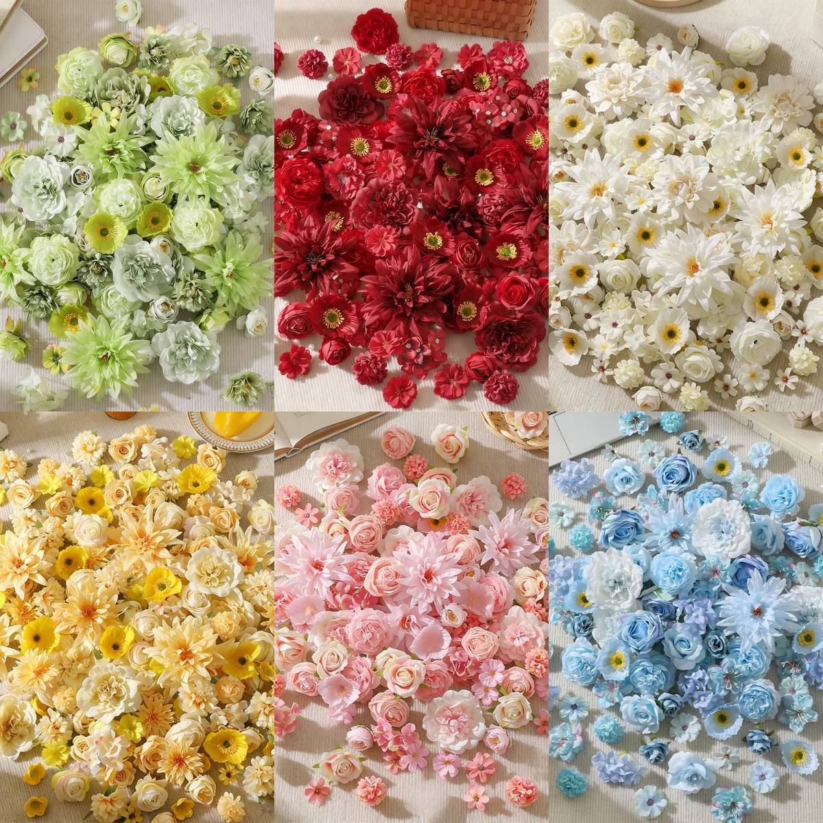 15/50Pcs Mix Artificial Flowers Head Rose Fake Flower for Home Room Decor Wedding Marriage Decoration Bride Craft Gift Accessory