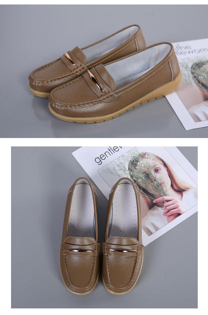 2025 New Genuine Leather Shoes Woman Slip On Women Flats Moccasins Women's Loafers Spring Autumn Mother Shoe Big Size 35-44