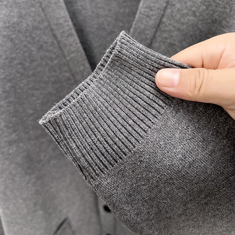 Designer Quality Men's V-Neck Knit Cardigan Autumn Winter New Solid Color Double Pocket Sweater Coat Casual Commute Menswear Top