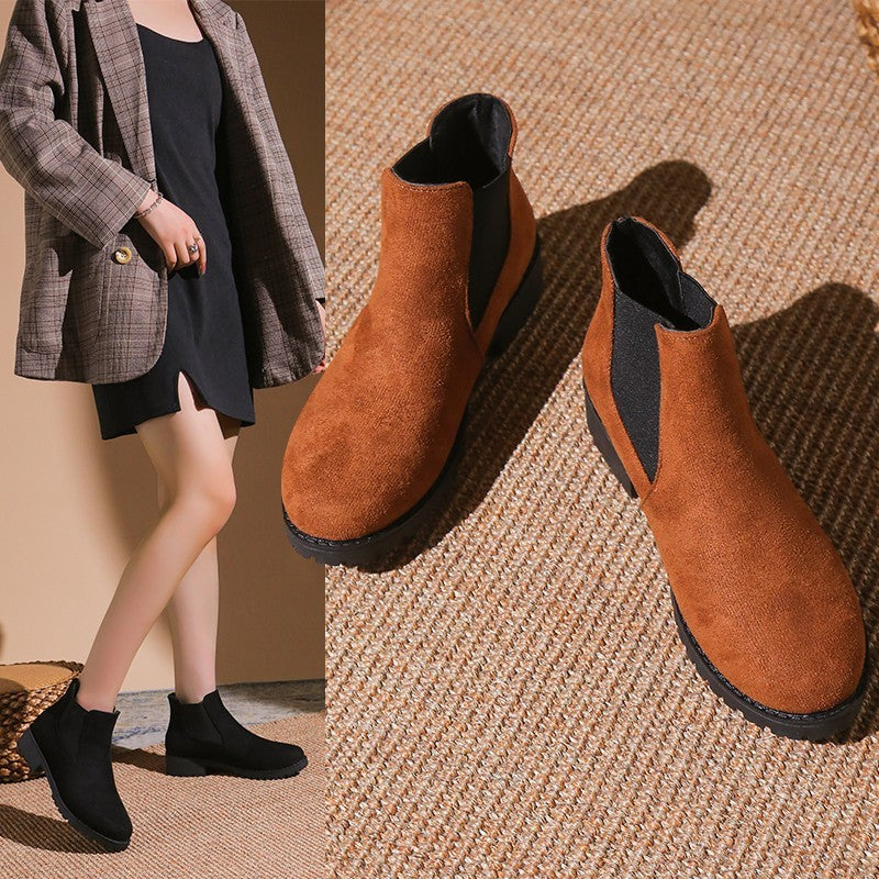 Women Boots Chunky Heel Platform British Style Thick Sole Increase Height Casual Chelsea Boots For Autumn And Winter Casual Wear