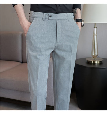 Men Suit Pant Autumn Elastic Waist Solid Slim Fit Dress Pants Business Casual Office Social Trouser Plus Size 40 38 Men Clothing