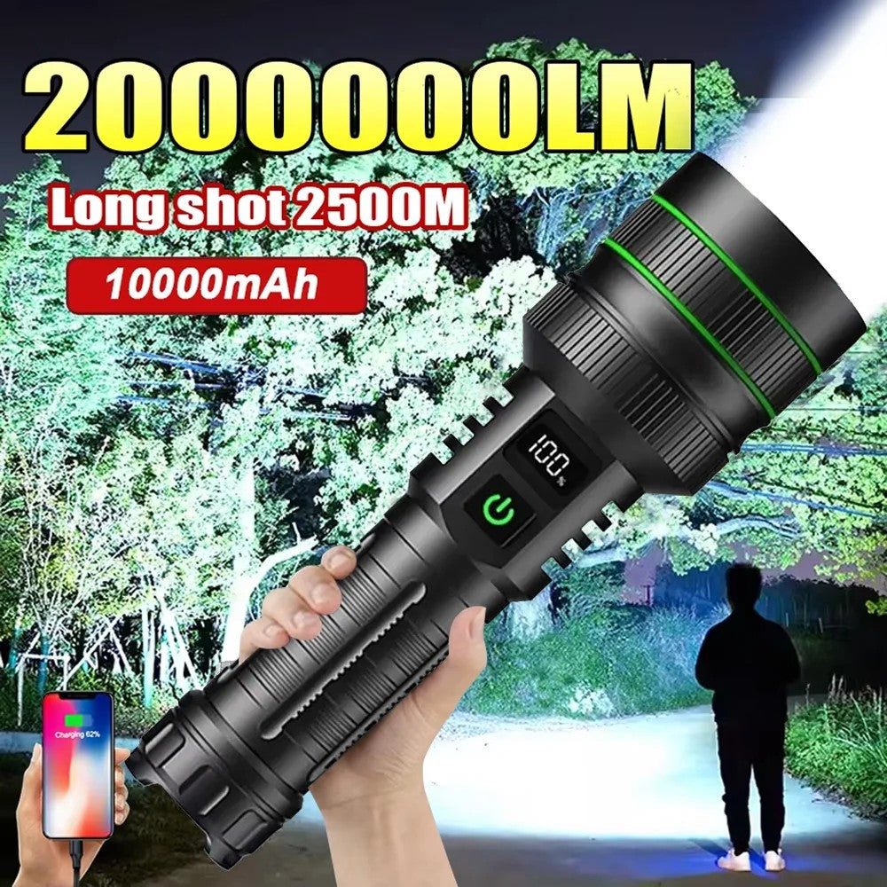 200000LM Most Powerful LED Flashlight Rechargeable High Power Flashlight Long Range Military Tactical Lantern Camp Outdoor Torch