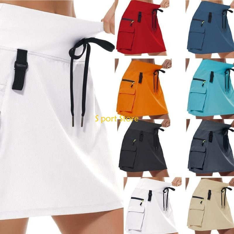 U2JB Fashion Workout Skirt Moisture Skort Elastic Waist Functional Pocket Design