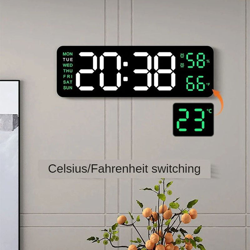 Digital LED Alarm Clock with Calendar,Temperature and Humidity. Acrylic or Mirror Surface Selectable. Desk Clock or Wall Hanging