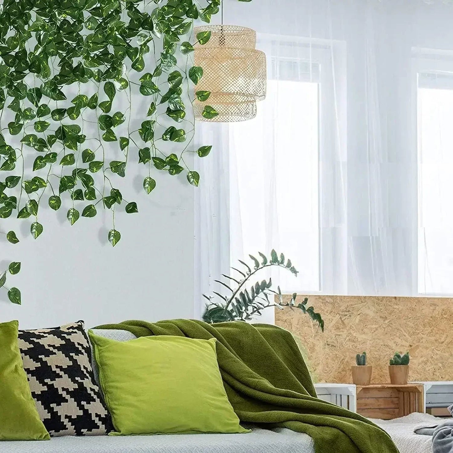 Artificial Green Ivy Leaf Rattan Creeper Leaves Vine Hanging Garland DIY Fake Fl