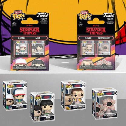 Funko Bitty Pop Stranger Things Dustin e Mike Pacote com 2 Mini Séries Caixa Surpresa Miniaturas Onze e Demogorgon Bonecos de Ação Colecionáveis Presentes