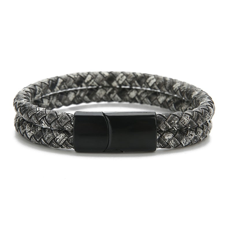 New Vintage Double Layer Braided Leather Bracelet for Men Women Magnetic Clasps Bracelets Punk Charm Men Fashion Jewelry