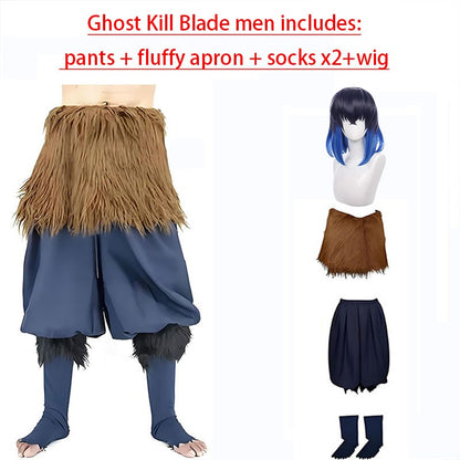 Disfraz de Anime bilibili Demon Slayer Hashibira Inosuke, disfraz de Halloween para adultos, pantalones elegantes, ropa, máscara